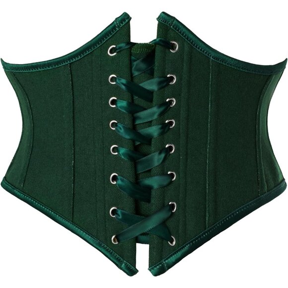 Women's Forest Green Floral Lace Up Boned Underbust Darkness Corset Waist Belts - Picture 1 of 6